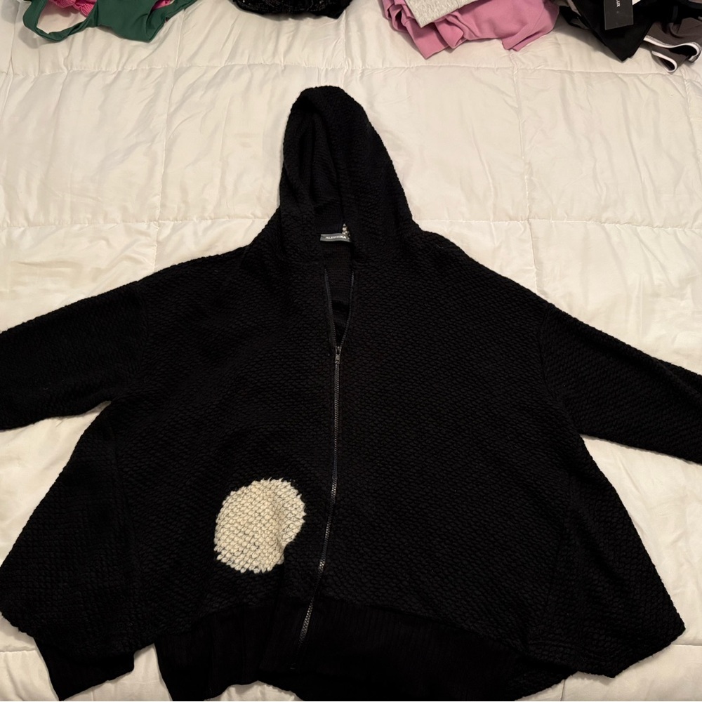 Alembika knit zip up jacket with white polka dots